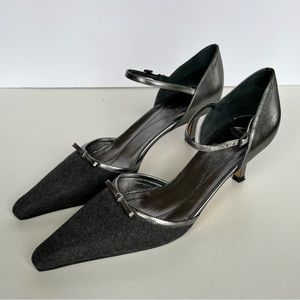 KATE SPADE charcoal flannel & pewter leather Mary Jane shoes. Like new. Sz 8